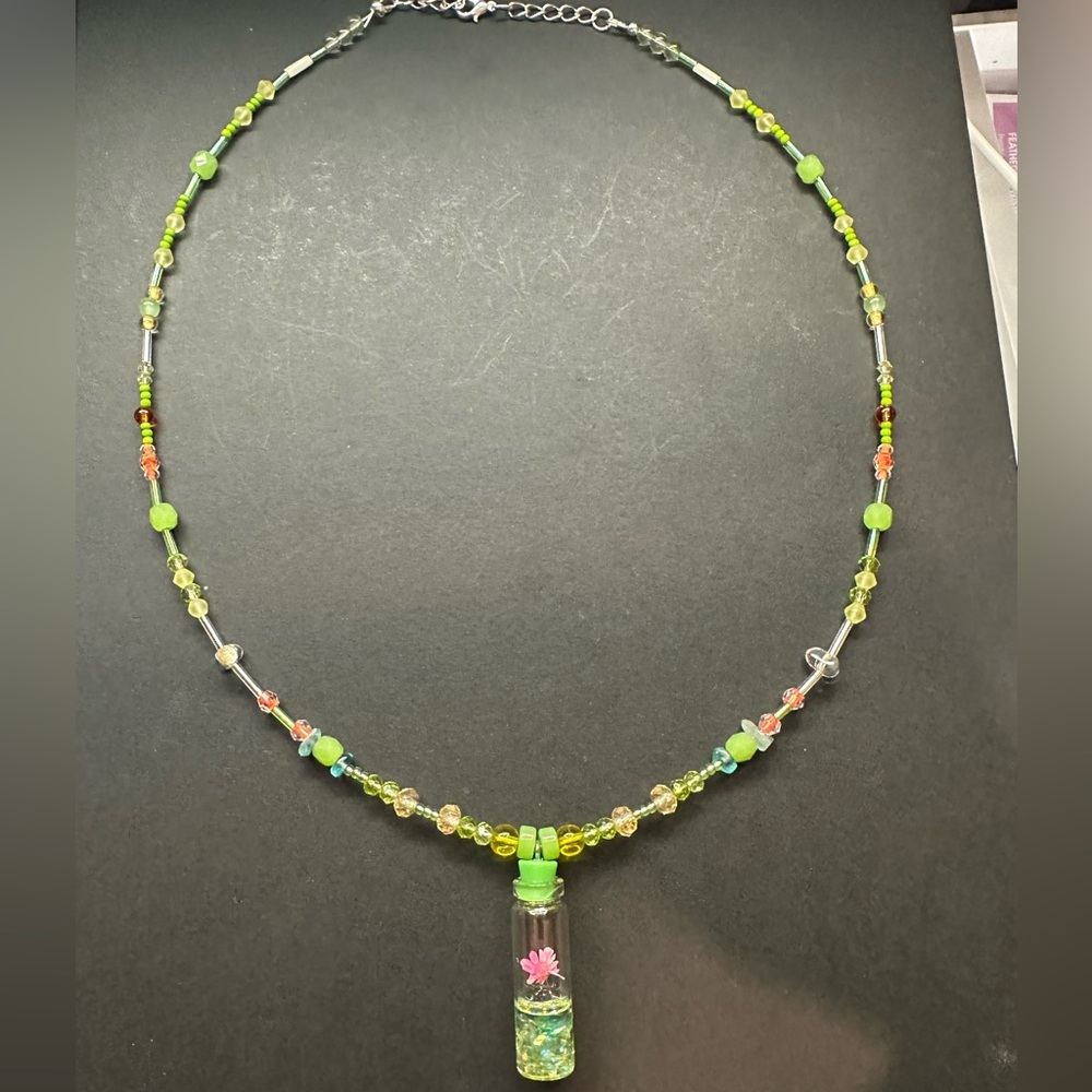 Hand Crafted Multicolor Beaded Necklace with Floral Pendant